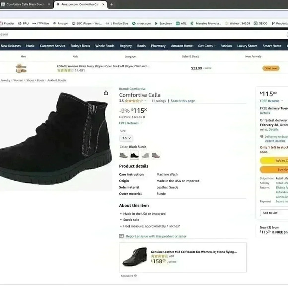 Comfortiva Calla Black Suede Size 7.5.  BRAND NEW (Save $40.00) - Picture 3 of 12